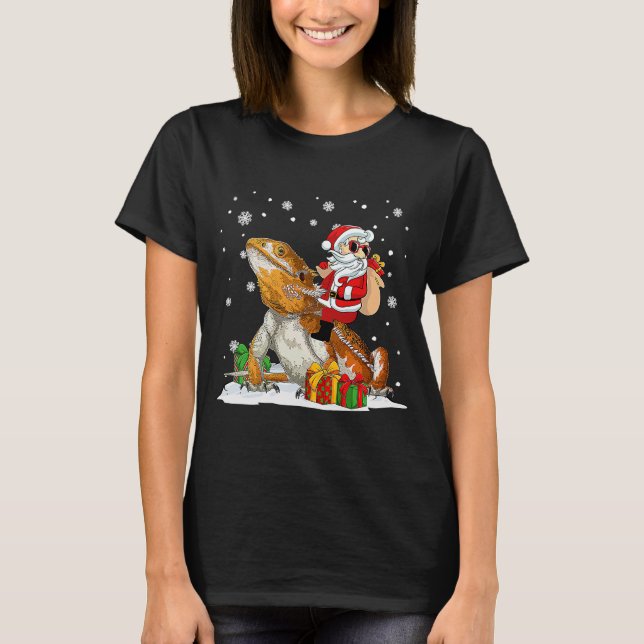 Camiseta Natal Santa Claus Andando Dragão Barbudo Xmas H (Frente)