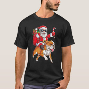 Camiseta Natal Santa Claus Andando em Inglês Feliz do Buldo