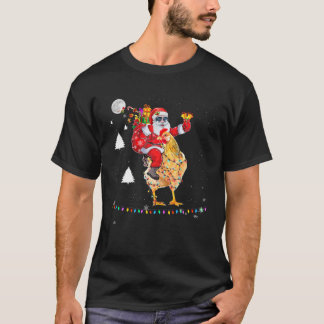 Camiseta Natal Santa Claus Andando Galinha Voando Xmas H