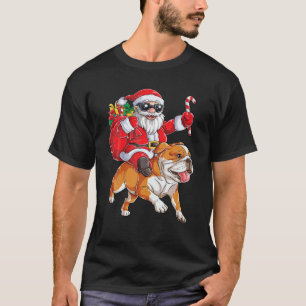Camiseta Natal Santa Claus Andando Inglês Buldogue Xmas