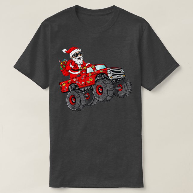Camiseta Natal Santa Claus Andando Monstros Rapazes Ki (Frente do Design)