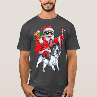 Camiseta Natal Santa Claus Andando no Buldogue Francês Xmas