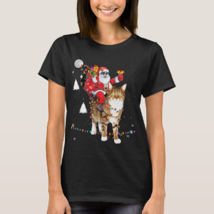 Camiseta Natal Santa Claus Andando Tigre Gato Luzes Xmas
