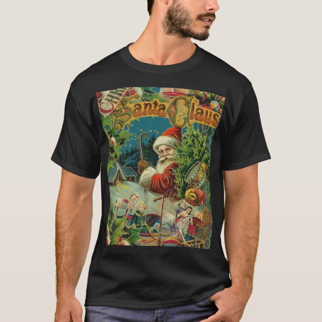 Camiseta Natal Santa Claus Arte Antiquada (Frente)