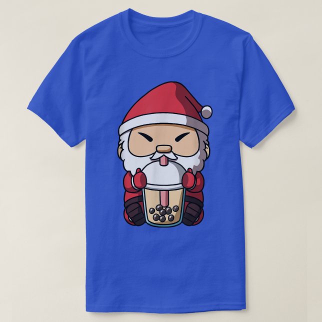 Camiseta Natal Santa Claus Boba Milk Tea Bubble Tea Ani (Frente do Design)