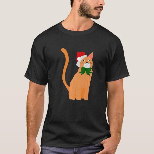 Camiseta natal santa claus hat orange cat (Frente)