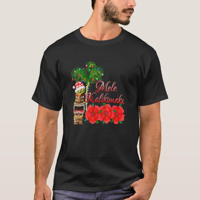 Camiseta Natal Santa Claus Tiki Mele Kalikimaka Em Hawa (Frente)