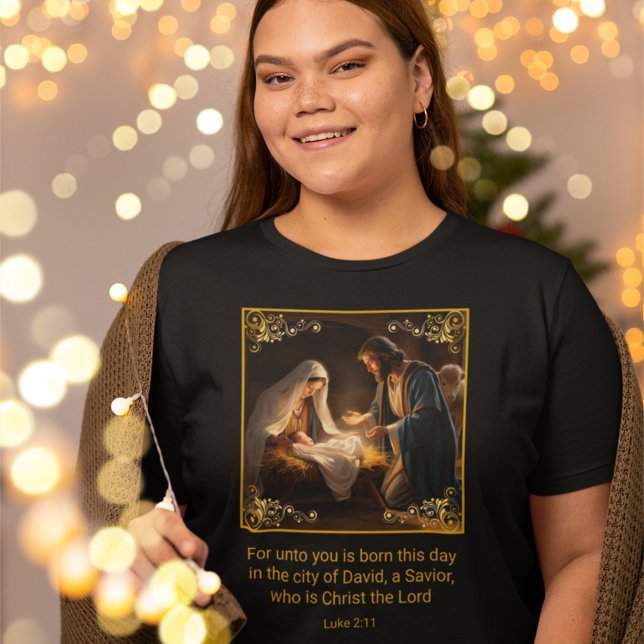 Camiseta Natal Santa Família Religiosa Luke 2:11 (Criador carregado)