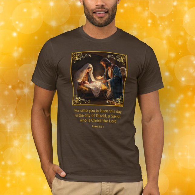 Camiseta Natal Santa Família Religiosa Luke 2:11 (Criador carregado)