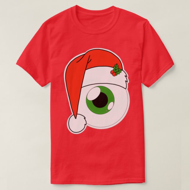 Camiseta Natal Santa Hat Eyeball Green Iris (Frente do Design)