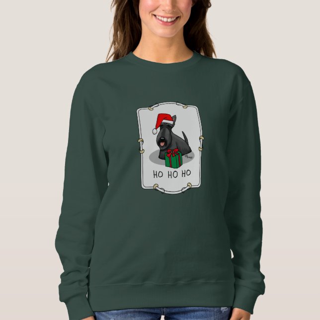 Camiseta Natal Santa Hat Scottish Terrier (preto) (Frente)