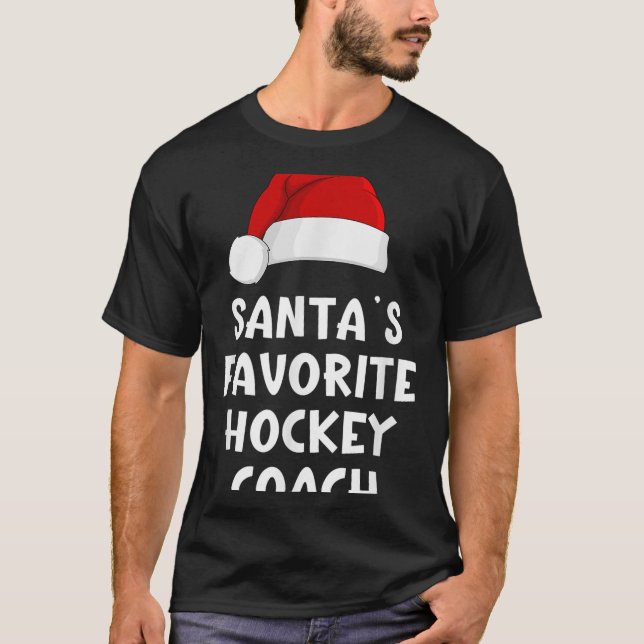Camiseta Natal Santas Favoritas treinador de hóquei Engraça (Frente)