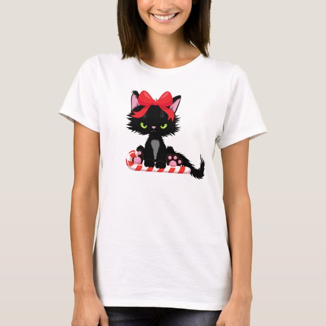 Camiseta Natal Sarcástico Negro Engraçado Gato Humoroso Hol (Frente)