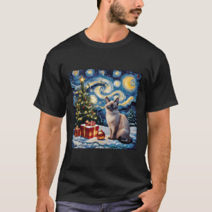 Camiseta Natal Siamês Cat Art Van Gogh A Noite Estrelada