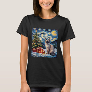 Camiseta Natal Siamês Cat Art Van Gogh A Noite Estrelada