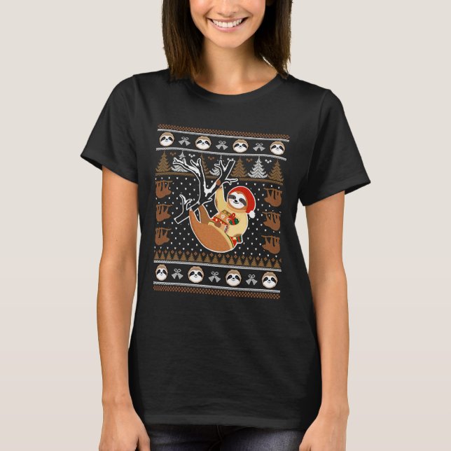 Camiseta Natal Sloth Santa Hat Bonito (Frente)