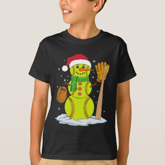 Camiseta Natal Snowman Softball Pitcher Rapazes Crianças (Frente)