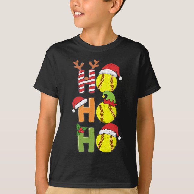 Camiseta Natal Softball Ho Ho Ho Softball Xmas Me Esportes (Frente)