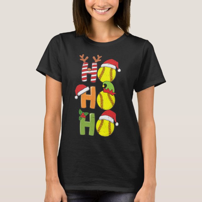 Camiseta Natal Softball Ho Ho Ho Softball Xmas Me Esportes (Frente)