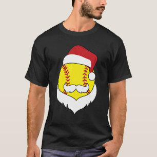 Camiseta Natal Softball Santa Hat Beard Xmas Boy
