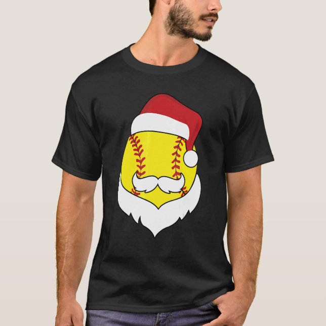 Camiseta Natal Softball Santa Hat Beard Xmas Boy (Frente)