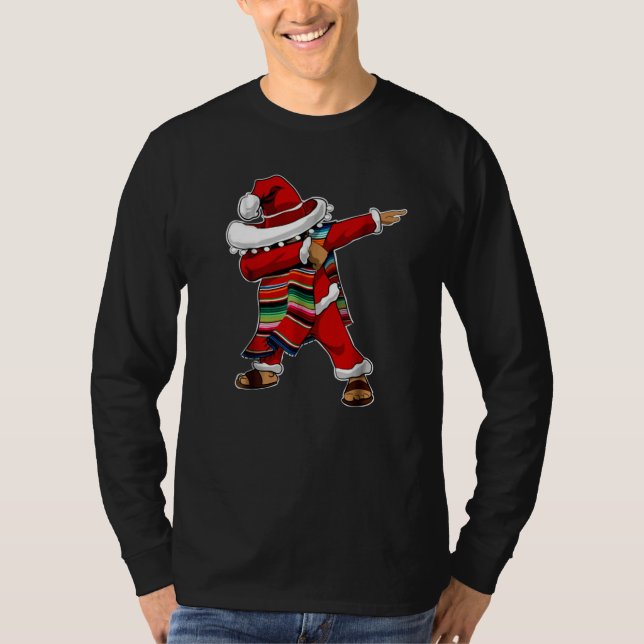 Camiseta Natal Sombrero Dabbing Papais noeis Poncho Mexican (Frente)