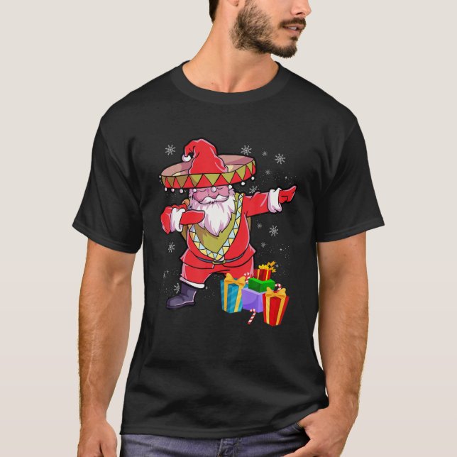 Camiseta Natal Sombrero Dabbing Santa Claus Mer Mexicano (Frente)