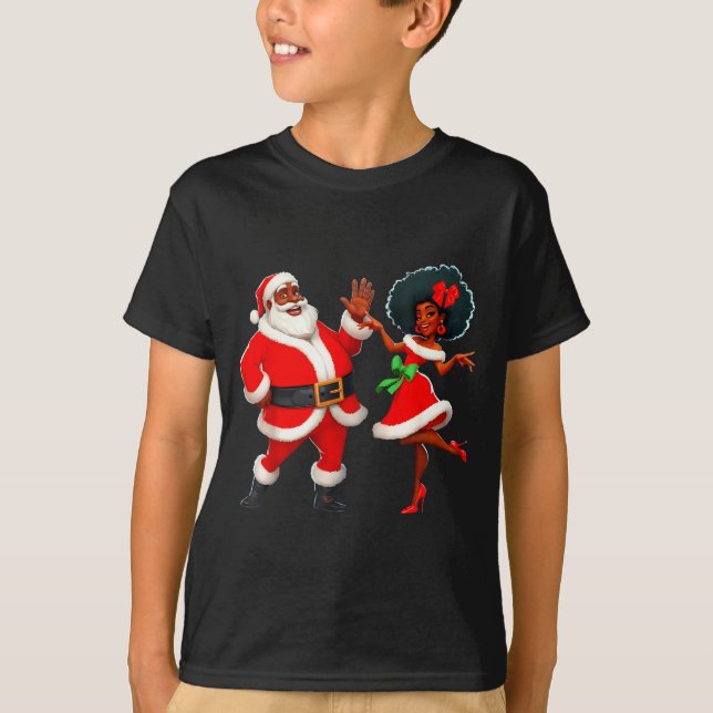 Camiseta Natal Sr Santa Sra Claus Dançando Africano Ameri (Frente)