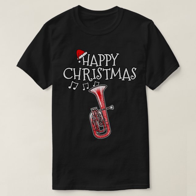 Camiseta Natal Tenor Horn Brass Musico Santa Hat Xmas (Frente do Design)