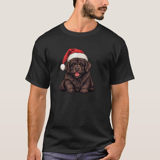Camiseta Natal Terra Nova Cão Santa Hat Funny Xmas Ki (Frente)