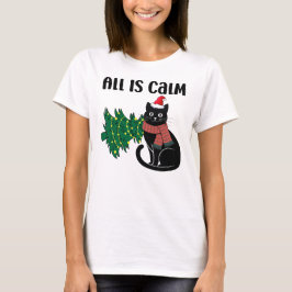 Camiseta Natal Tranquilo Gato Preto Engraçado