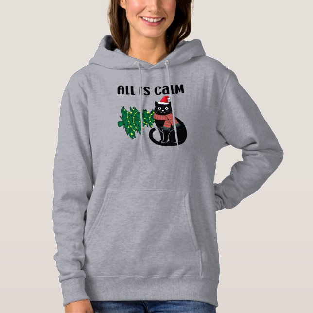 Camiseta Natal Tranquilo Gato Preto Engraçado (Frente)