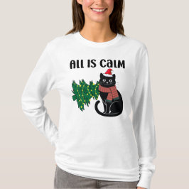 Camiseta Natal Tranquilo Gato Preto Engraçado