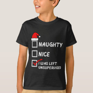 Camiseta Natal Travesso Bom Deixado Sem Supervisão Xmas Hom