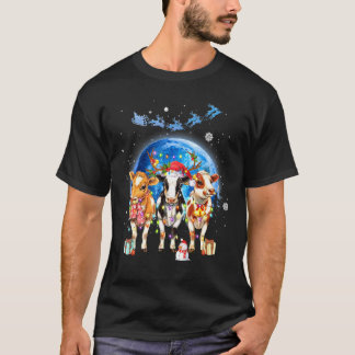 Camiseta Natal Três Vaca Xmas Chapéu de Papai Noel Lua Nata