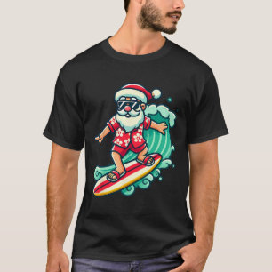 Camiseta Natal Tropical do Papai Noel Surfando Férias de Na