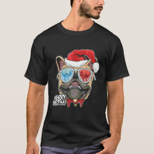 Camiseta Natal Um Pitbull Cachorro Chapéu de Papai Noel No