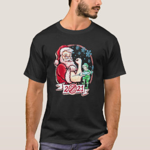 Camiseta Natal Vacinado para o Pai Natal 2021 Engraçado Vac