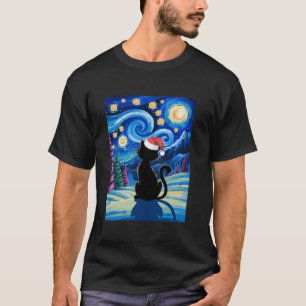 Camiseta Natal Van Gogh Cat Starnight Black Night Sant