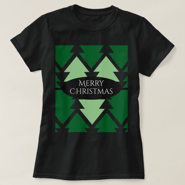 Camiseta Natal Verde Árvores Negras Feriados (Frente do Design)