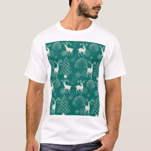 Camiseta Natal vermelho festivo, floresta de inverno.
