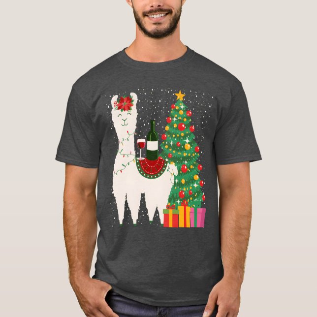Camiseta Natal Vinho Llama Natal Mulheres Homens (Frente)