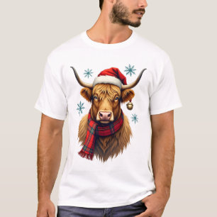 Camiseta Natal Vintage Boina Santa Cow Highland Colorida 