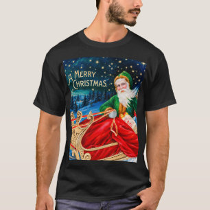 Camiseta Natal Vintage Verde Trenó do Papai Noel Noite Estr
