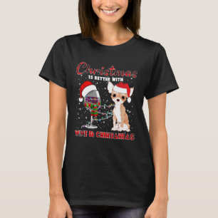 Camiseta Natal Xadrez Vermelho é Melhor Com Vinho Chihuahua