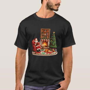 Camiseta Natal Xmas Papai Noel Amante de Leitura Latch Hook