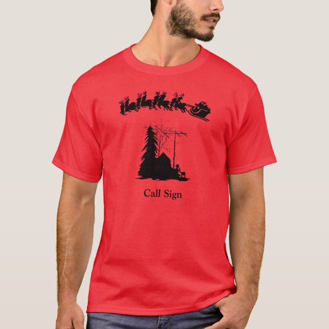 Camiseta natalícia Ham Radio - Operador Silhouette (Frente)
