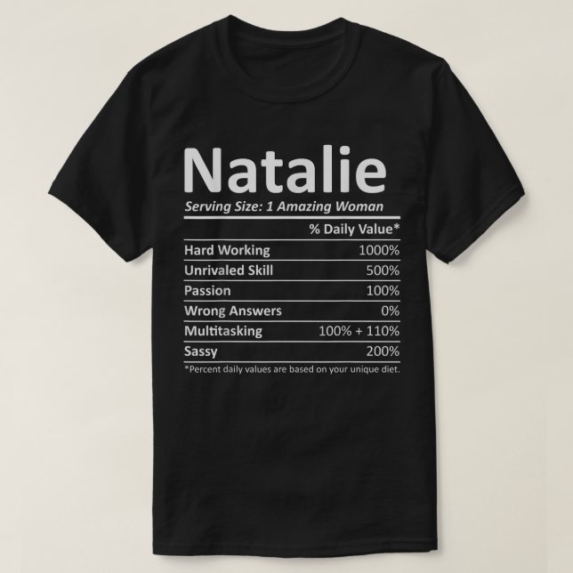 Camiseta NATALIE Nutrição Nome Personalizado Funny Christma (Frente do Design)