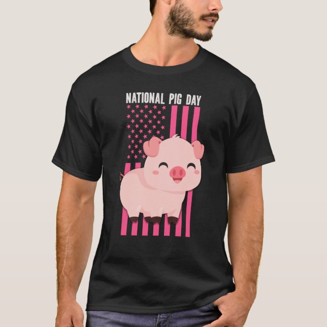 Camiseta National cute Pig Day American Flag Pink for Girls (Frente)