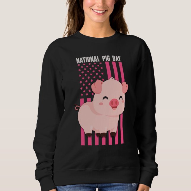 Camiseta National cute Pig Day American Flag Pink for Girls (Frente)